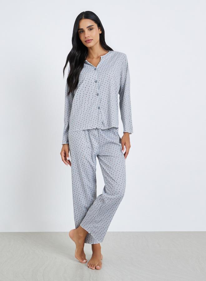 Styli Ditsy Print Top and Pyjama Set - Image 1